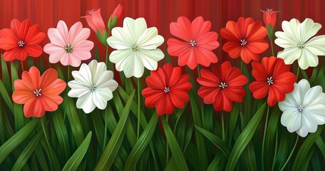 Vibrant Red and White Flowers in a Garden