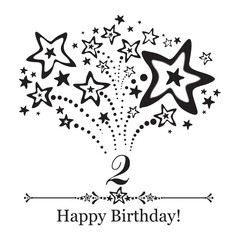 Happy birthday card. Celebration White background with number  two, firework and place for your text. Vector illustration 