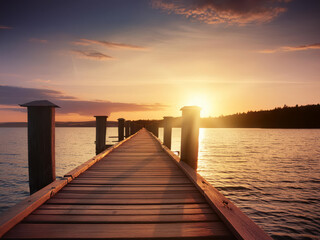 Fototapeta premium Wooden pier at sunset
