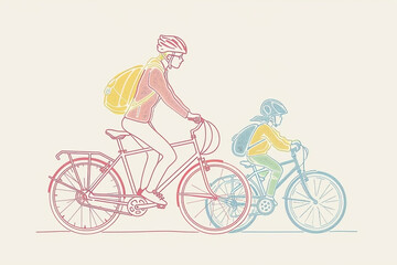 Obraz premium Continuous Line Art of Adult and Child Cycling Together