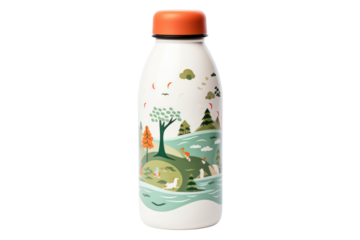 A eco-friendly kids' water bottle made from sustainable materials, isolated on a white background