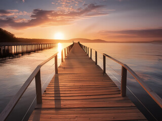 Obraz premium Wooden pier at sunset
