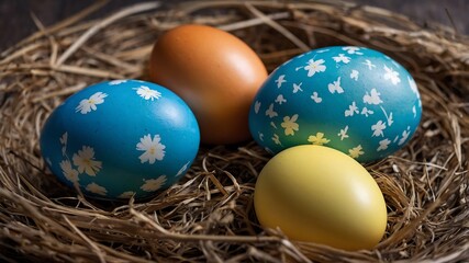 Fototapeta premium Easter eggs in a colorful basket