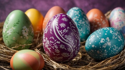 Easter eggs in a colorful basket