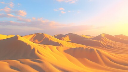 Naklejka premium Expansive golden sand dunes under a warm light, providing a serene and exotic scene.
