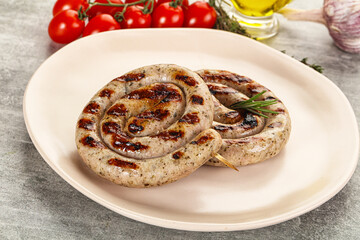Grilled natural spiral meat sausage