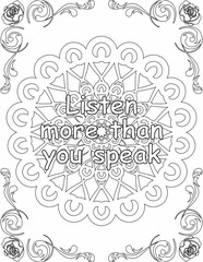 Printable mandala coloring page for kids and adults with motivational words for self love and self care. it helps to struggle against life to enjoy the tough journey
