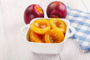 Canned peaches with sweet syrope