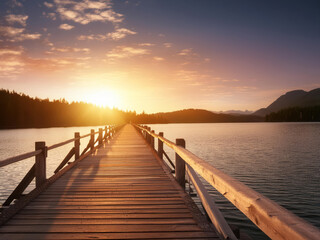 Fototapeta premium Wooden pier at sunset