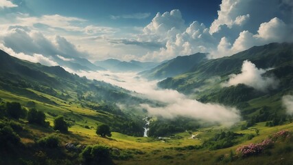 Fototapeta premium Swiss Mountains Summer Panorama with Alps and Green Landscape
