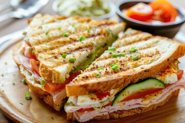 Club Sandwiches Served. Cafe Advertisement with Toasted Bread and Fresh Ingredients