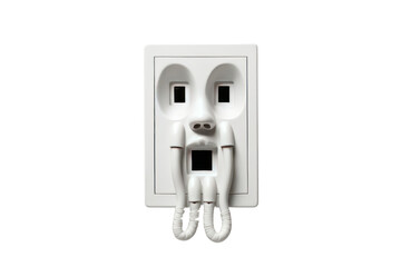 A conceptual artwork of a power outlet transformed into a surreal object, isolated on a white background