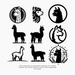 set of alpaca silhouette logo vector design
