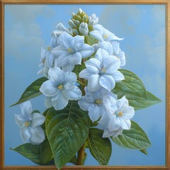 Painted Flowers, Blue and White Still Life Art