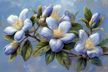 Fotobehang Blue Flower Bouquet, Artistic Painting of Spring Flowers © Gayan
