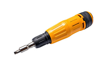 A close-up shot of a screwdriver with a Phillips head, isolated on a white background.