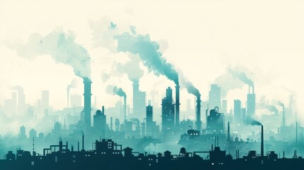 Ecological Contrast in Urban Landscape - Green City vs. Polluted Skyline Flat Design Concept, Generative Ai