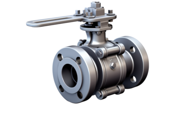 A close-up photorealistic image of a ball valve with a smooth, shiny surface, isolated on a white background