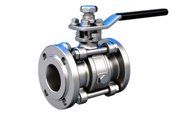 A close-up photorealistic image of a ball valve with a smooth, shiny surface, isolated on a white background