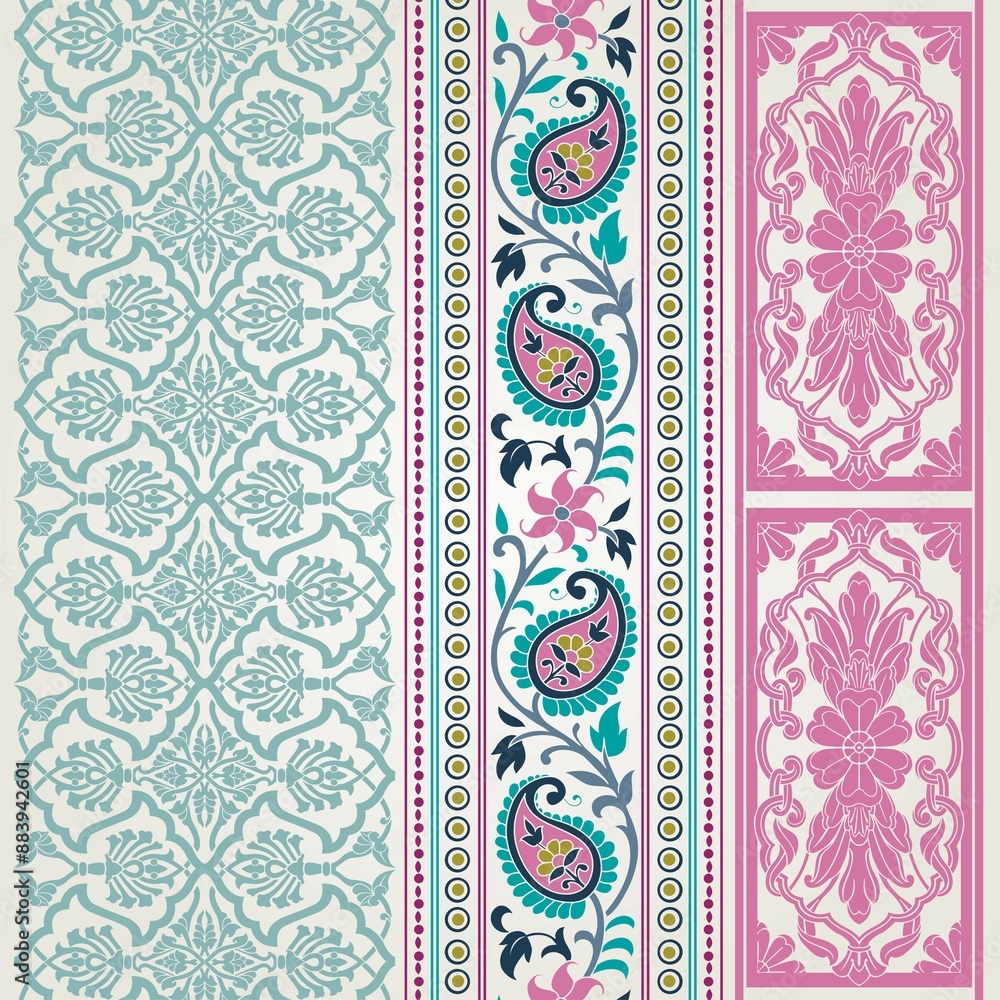 Wall mural wedding card design, traditional paisley floral pattern , royal India	