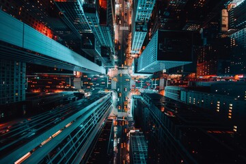 Fototapeta premium A Nighttime View of City Streets From Above