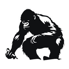 Angry ape - Silhouette isolated on white background. Vector illustration