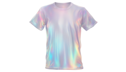 Holographic t-shirt mockup with a shiny, iridescent finish, isolate on transparent background, cutout, png 