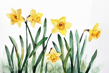 Fototapeta premium Narcissus ?hamomile flower. Wildflower branch. Spring summer delicate fragile flora. Floral flat hand drawn vector illustration on white background
