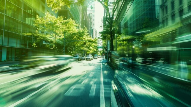 green city streets that refresh the eyes,blurred motion 