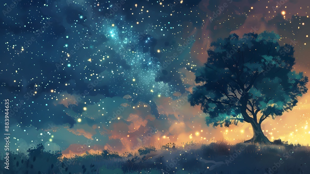 Wall mural starry night sky with a touch of whimsy, great for dreamy and imaginative projects.