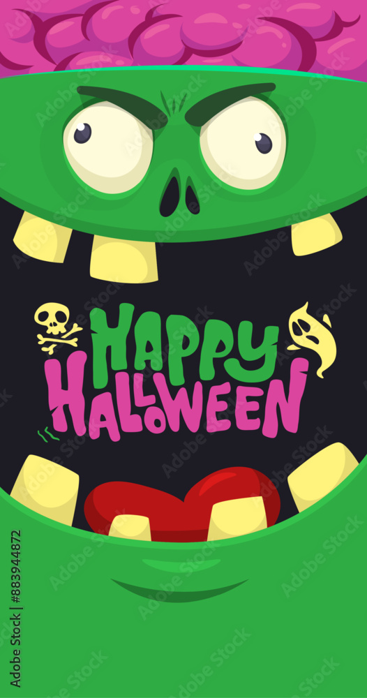 Canvas Prints cartoon funny green zombie character design with scary face expression. halloween vector illustratio