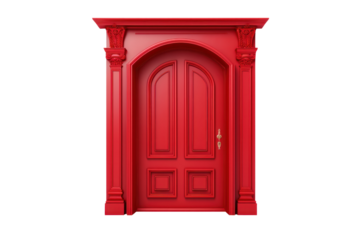 A bold red PVC door with a statement-making design. Isolated on white background.