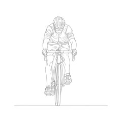 Minimalist line art drawing of a cyclist in a determined riding position