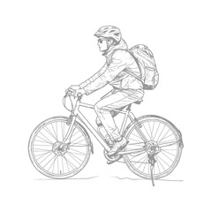 Obraz premium Cyclist in protective gear rides bicycle on white background