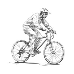 Naklejka premium Mountain biker rides through the countryside enjoying the scenery