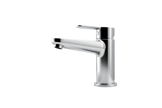 A bathroom sink with a touchless sensor for hands-free operation and enhanced hygiene. Isolated on white background.
