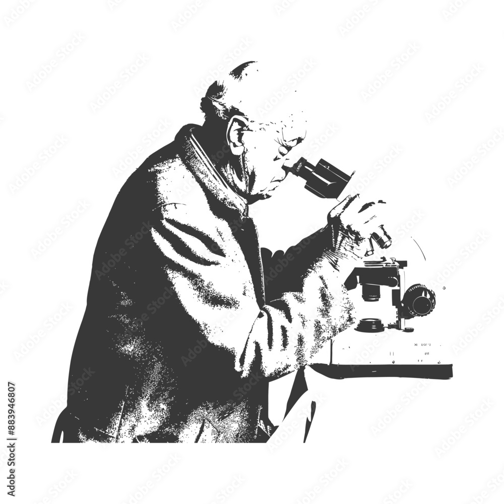 Poster silhouette of a scientist looking into a microscope