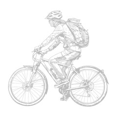 Obraz premium Mountain biker with a backpack rides along a trail