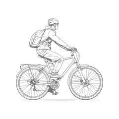 Obraz premium Cyclist wearing a helmet and backpack rides a bicycle