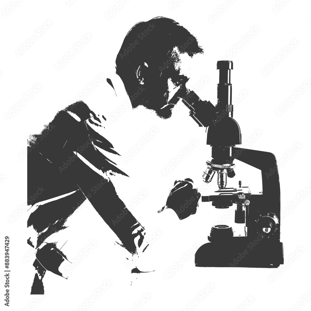 Poster silhouette of a scientist looking into a microscope