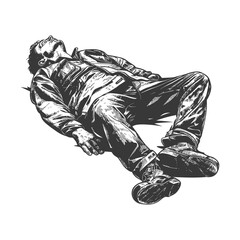 Monochromatic Illustration: Recumbent Figure in Casual Wear, Expressive Linework
