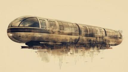 Futuristic train suspended in mid-air with a digital effect, capturing the essence of advanced transportation technology.