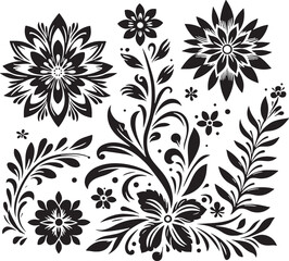 Flower Decoration Elements Silhouette Vector Design