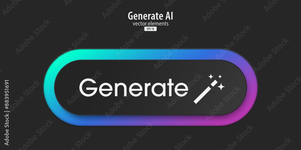 Aufkleber Generative AI black button. Press the button to create ideas. Flat design style for apps, websites, and Interfaces. Artificial intelligence technology. Vector illustration.