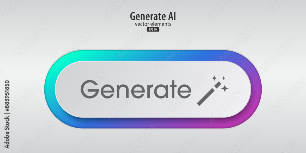 Poster Generative AI white button. Press the button to create ideas. Flat design style for apps, websites, and Interfaces. Artificial intelligence technology. Vector illustration.