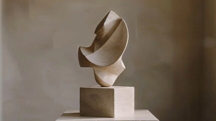 A minimalist sculpture of an abstract white stone form with sharp angles and edges  "ai generated"