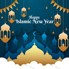 Paper style islamic new year illustration