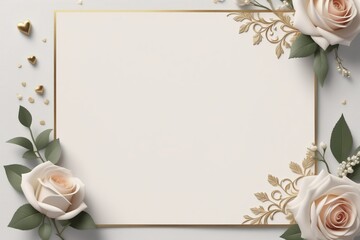 A vintage greeting card with a single white rose and a gold frame perfect for a romantic weeding invitation