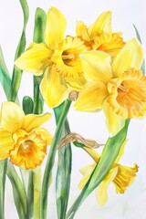 Obraz premium Narcissus сhamomile flower. Wildflower branch. Spring summer delicate fragile flora. Design of albums, notebooks, banners, postcards, posters