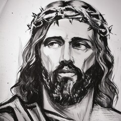 Fototapeta premium Portrait of Christ - Depiction of Jesus Christ - Peaceful and Calming Image - Savior of Humanity and Mankind - Image of Christianity - The Shepherd from Jerusalem - Artwork 